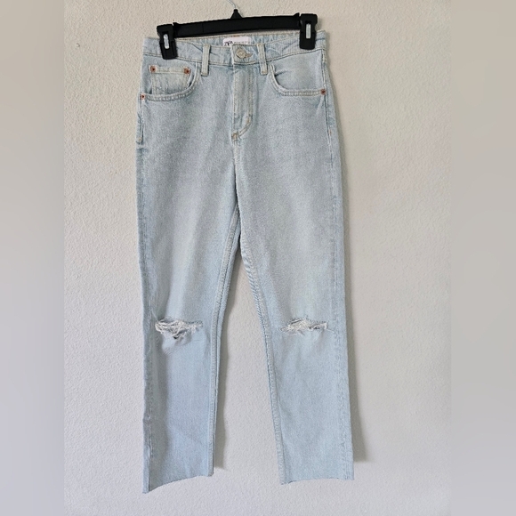 Zara Jeans Women Size 4 Skinny 26x26 Light Wash Blue Mid Rise Distressed - Picture 3 of 10